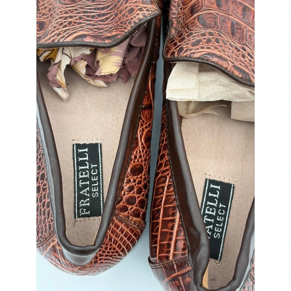 Fratelli Select Loafers Mens 13 Brown Croc Embossed Leather Square Toe Slip On